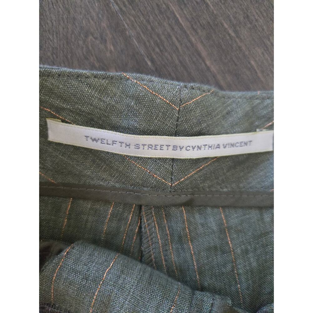 Twelfth Street by Cynthia Vincent Linen Blend Shorts Green Metallic Size 0 - Picture 5 of 7